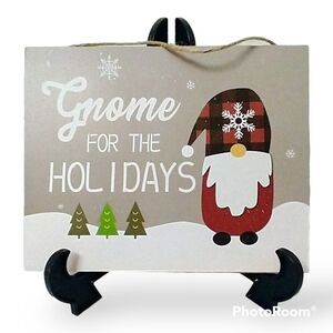 Gnome for the Holidays Hanging Wooden Wall Sign 8 x 10 Christmas Decor NEW